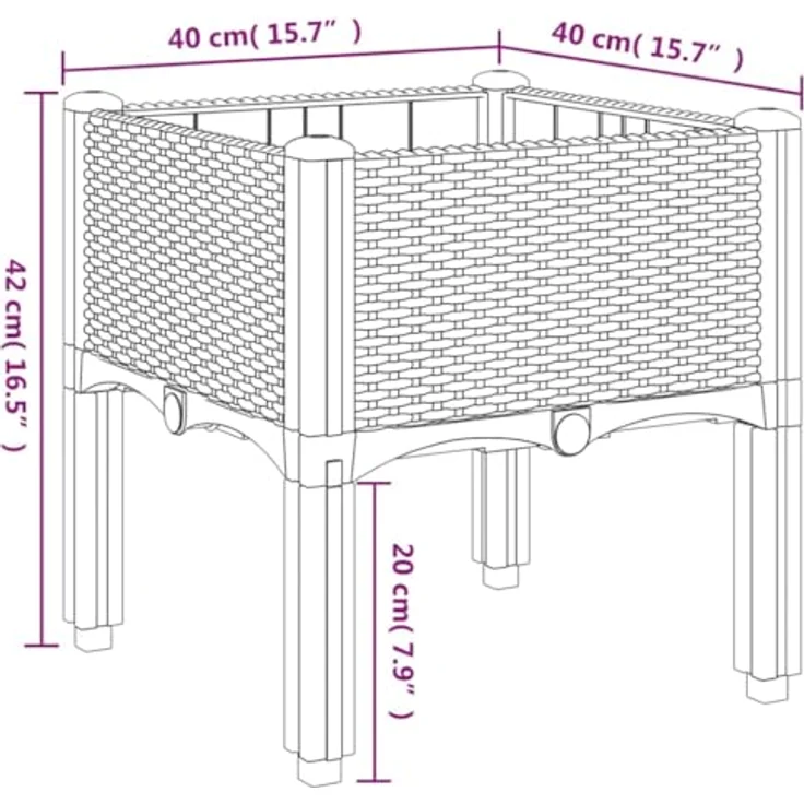 vidaXL Pflanzkasten mit Beinen Grau 40x40x42 cm PP – Bild 3
