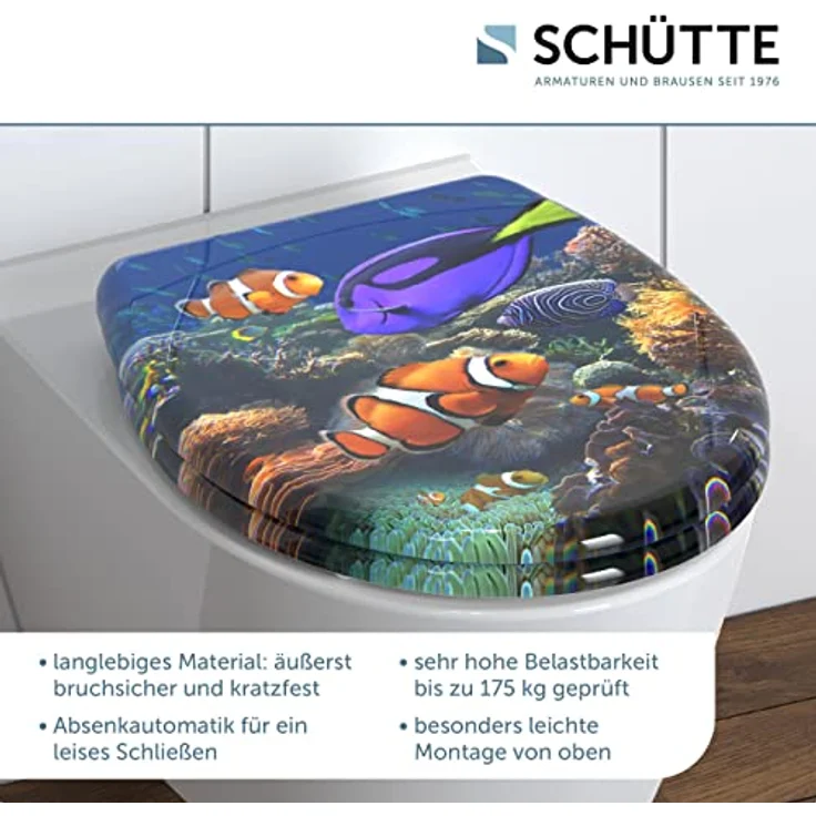 Schütte WC-Sitz Sea Life Duroplast, mit Absenkautomatik & Schnellverschluss, Motivdruck – Bild 2