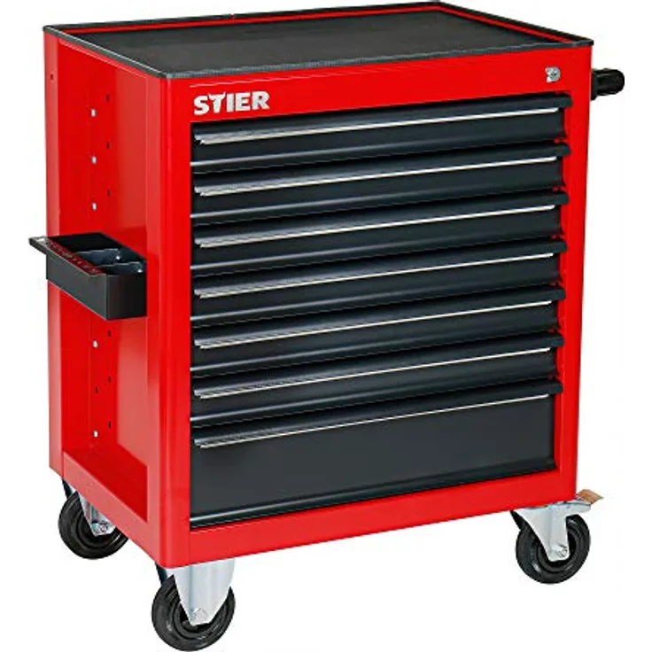 STIER Werkstattwagen, unbestückt - leer, Werkzeugwagen, Montagewagen, mit kugelgelagerten Schubladenschienen, 7 Schubladen, Traglast je Schublade 35kg, Max. Belastung 300kg, Vollgummibereifung
