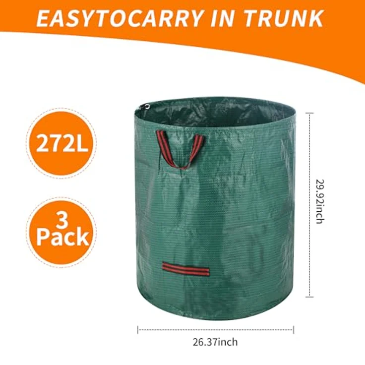 HAOYULUO 3X 272L Gartenabfallsack, faltbare und robuste Gartensäcke mit Trageschlaufen, wasserdicht, ideal für Laub- und Unkrautabfälle – Bild 2