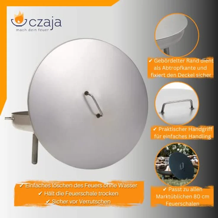 Czaja Stanzteile Deckel für alle Feuerschalen (Stahl, Ø80cm) - Einfaches Ablöschen ohne Wasser, Regenschutz – Bild 2