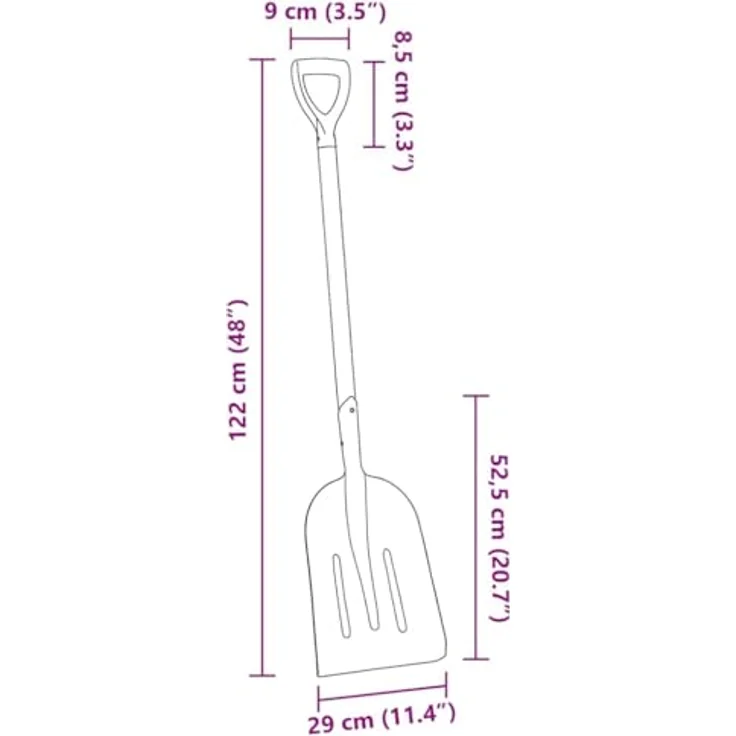 vidaXL Spaten Schaufel Silber, 29 x 122 cm aus Aluminium, wetterfest und korrosionsbeständig – Bild 3