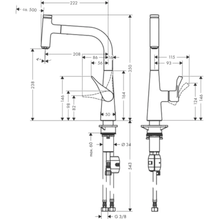 hansgrohe 240 Metris Select M71, Küchenarmatur mit ausziehbarem Auslauf und ComfortZone 240, Chrom – Bild 3