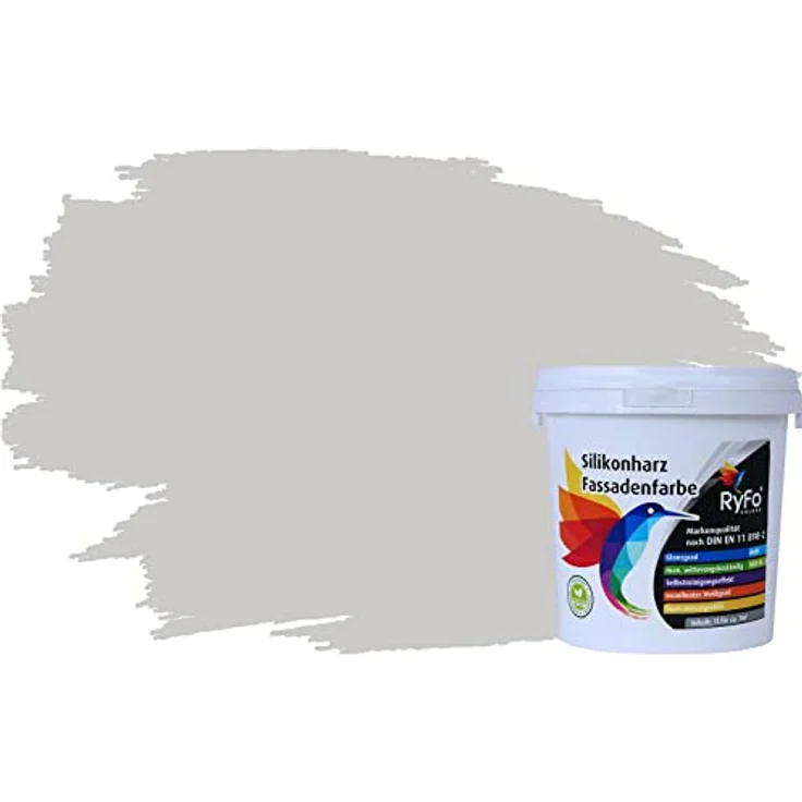 RyFo Colors Silikonharz Fassadenfarbe Lotuseffekt Trend Hellgrau 1l - bunte Fassadenfarbe, weitere Grau Farbtöne und Größen erhältlich, Deckkraft Klasse 1 – Bild 2