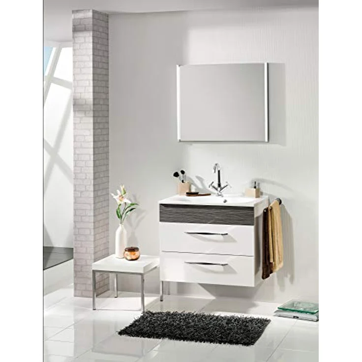 Fackelmann Waschbecken Capri/Waschtisch aus Gussmarmor/Maße (B x H x T): ca. 80 x 14,5 x 50 cm/Einbauwaschbecken/hochwertiges Becken fürs Badezimmer und WC/Farbe: Weiß/Breite: 80 cm – Bild 5