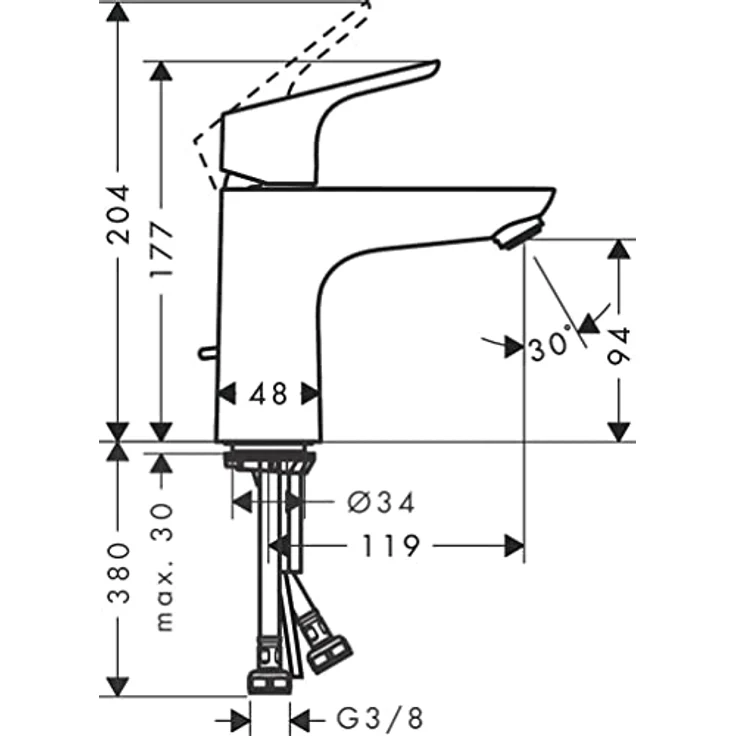 hansgrohe Focus 100 Waschtischarmatur, ComfortZone 100, Normalstrahl, Ausladung 119 mm, Artikelnummer 31621000 – Bild 5