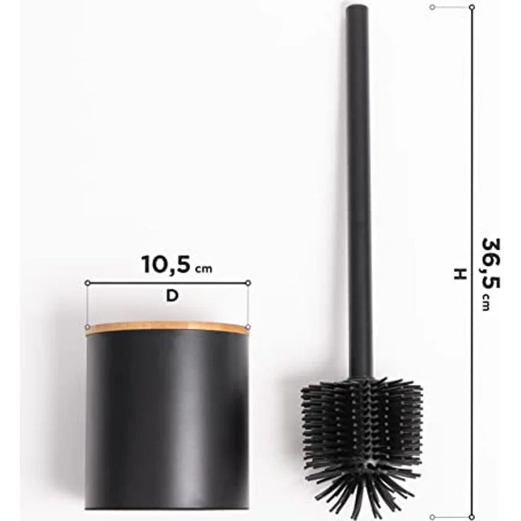 KAZAI. Silikon Toiletten-Bürste & Klobürsten-Halter in Holzoptik | Klobürste in Edelstahl mit Silikonkopf | Metall WC-Bürsten-Halter in Natur-Bambus | Stehende WC-Bürste für das Badezimmer | Schwarz – Bild 5