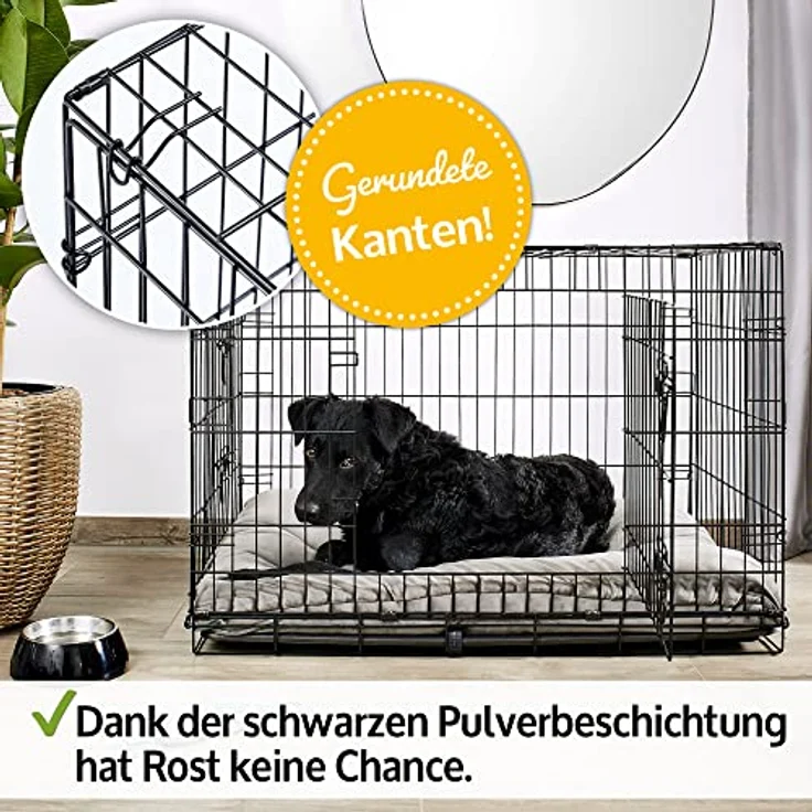 zooprinz Faltbare Hundebox aus stabilem Eisen, Hundekäfig mit 2 Türen und herausnehmbarer Bodenschale, transportabel mit Griff, in 4 Größen verfügbar (77,5 x 48,5 x 55,5 cm) – Bild 5