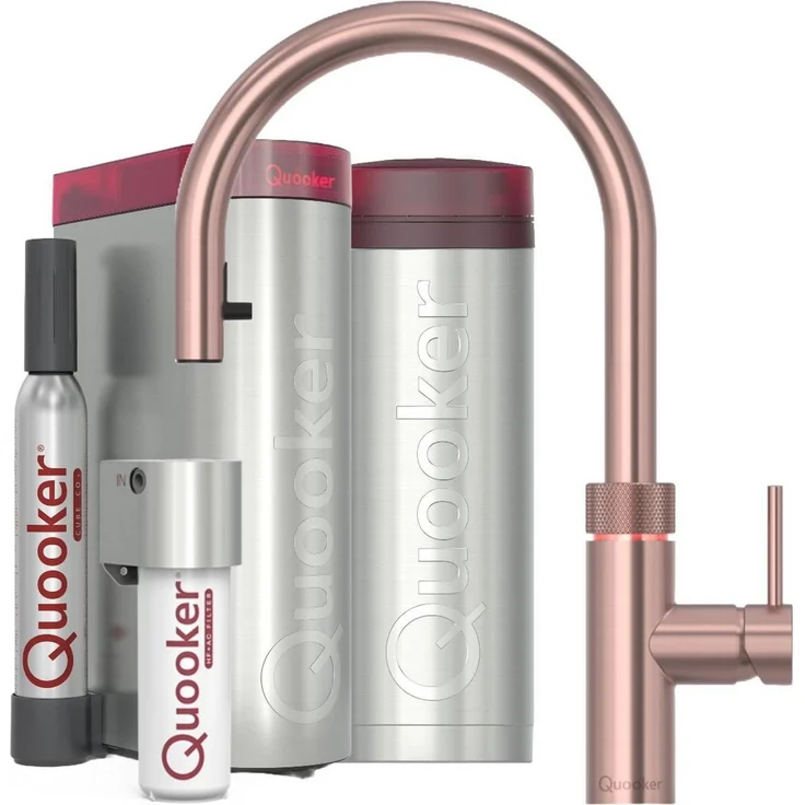 QUOOKER Flex Round Set PRO3, Küchenarmatur mit 3L Reservoir CUBE, Kupfer Rosé, inkl. 7 Jahre Garantie und CUBE Filter Starter Set