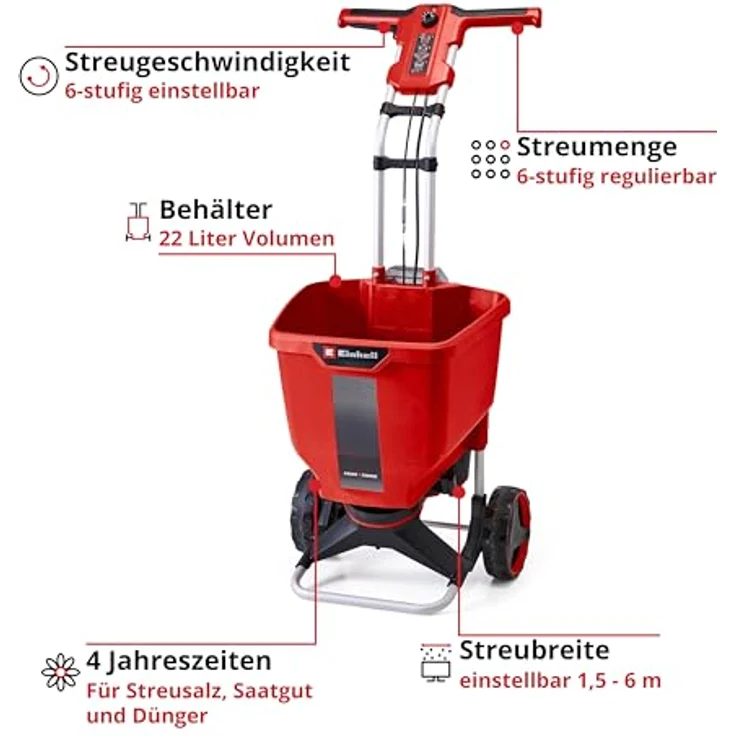 Einhell Akku-Streuwagen GE-SR 18/22 Li-Solo Power X-Change (18 V, 22 L, max. 6 m Streubreite, 6-stufige Streugeschwindigkeit, 6-stufige Streumengenregulierung, ohne Akku) – Bild 3