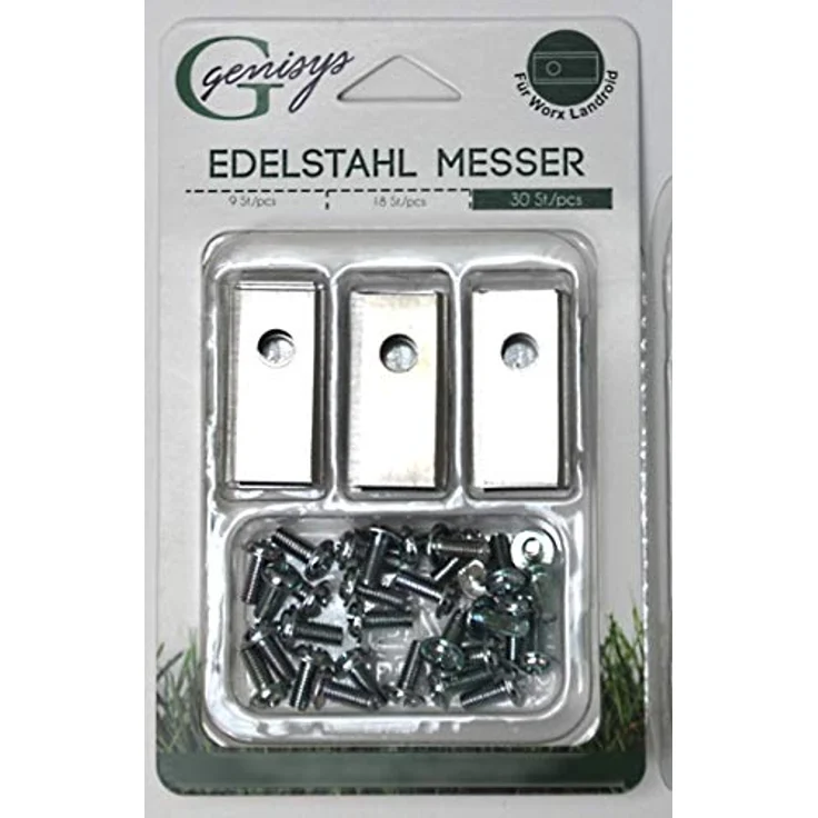 Genisys 30 Ersatz Messer Klingen kompatibel für Worx Landroid (1-Loch NEU HQ 2019 longlife 1,0 mm) + Schrauben (DIN EN 50636 geprüft) – Bild 2