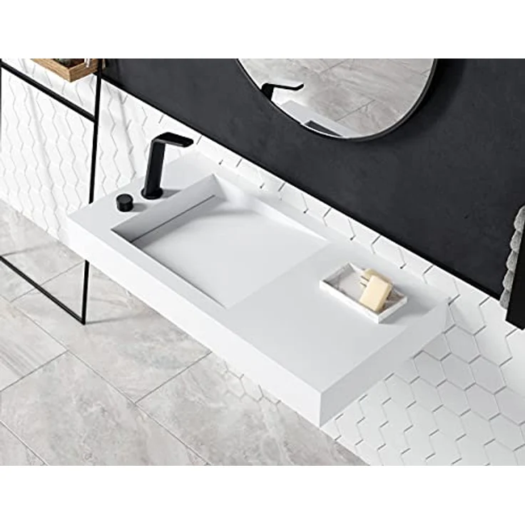 Bernstein Waschbecken PB2155, Mineralguss - 100 x 50 x 12 cm - Weiß matt - mit Ablaufrinne - Preisvergleich – Bild 2