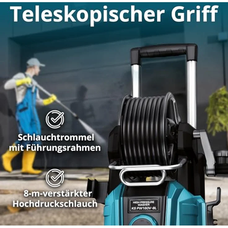 Könner & Söhnen Hochdruckreiniger KS PW160V-BL, 160 bar max, 390 l/h, bürstenloser Induktionsmotor, Metalllanze, 8 m Hochdruckschlauch – Bild 5
