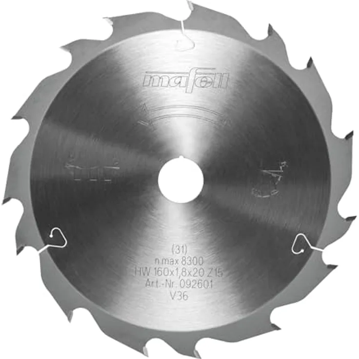 MAFELL Hartmetall Sägeblatt GT 160 x 1,2/1,8 x 20 mm - 15-3 Zähne - Ersatzblatt für MT 55 Tauchsäge - Passend für MAFELL Tauchsäge MT 55 cc, Akku-Tauchsäge MT 55 18M bl
