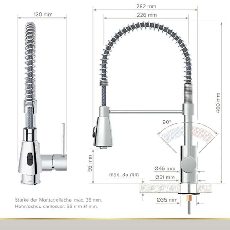 Lenz Küchenarmatur KALANI², Nickelfrei, Niederdruck mit flexibler Pendelbrause und 2 Strahlarten – Bild 3