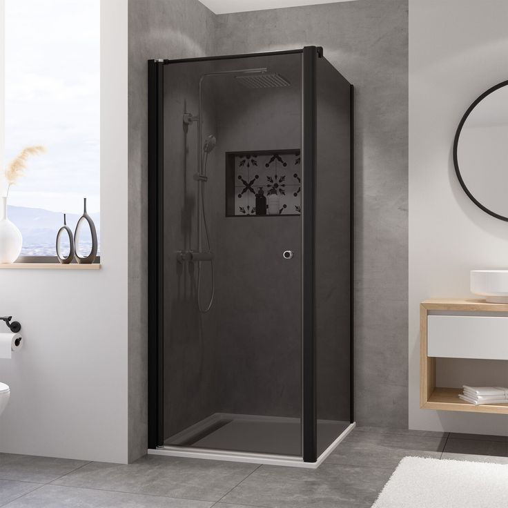 Breuer Seitenwand 'Elana 6' für Drehtür, Sicherheitsglas 6 mm, Schwarz matt, Grau getönt, 80 cm