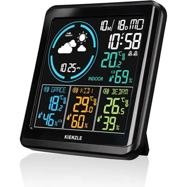 Kienzle Funk DCF Wetterstation, Wetterstation mit 3 Außensensoren für präzise Wetterdaten – Bild 5