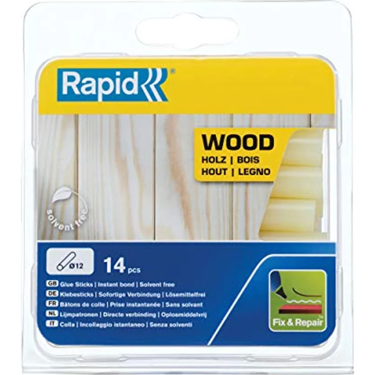 Rapid Heißklebesticks für Holz, 14 Klebesticks 94mm Länge, Spezialkleber, Heißkleber für Heißklebepistole 11mm, 12mm – Bild 1