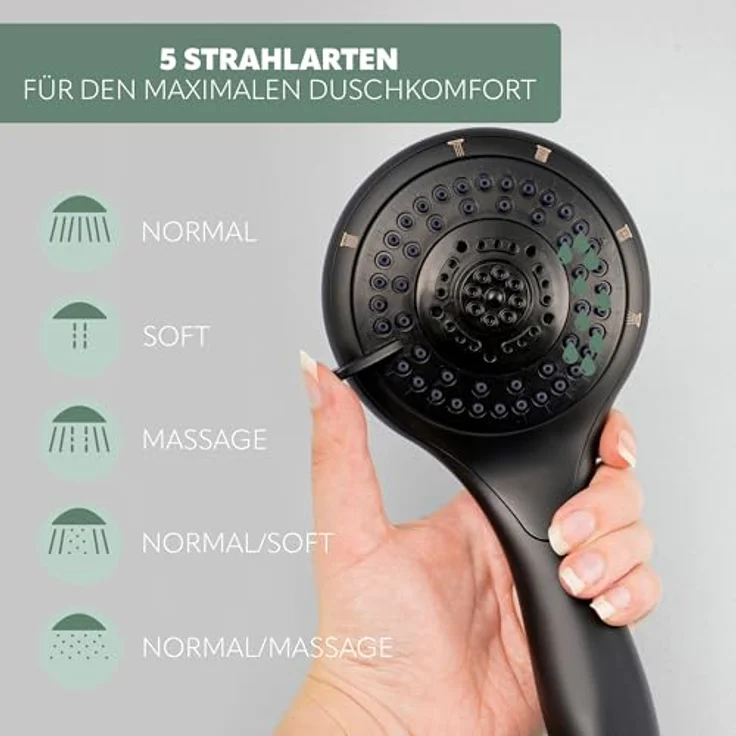 bremermann Brausestangenset, Brause mit 5 Strahlarten, Edelstahl-Brauseschlauch 1,75 m, schwarz – Bild 6
