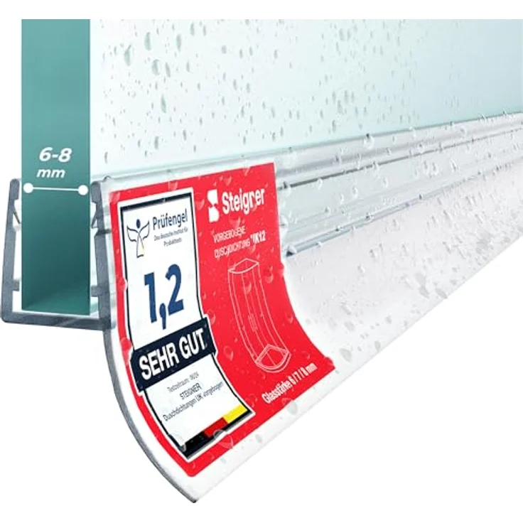 STEIGNER Duschtürdichtung UK12, 90 cm transparente Dichtung für Eckeinstieg oder Fünfeckdusche, 6-8 mm Glasdicke, schimmelbeständig, einfache Montage – Bild 1