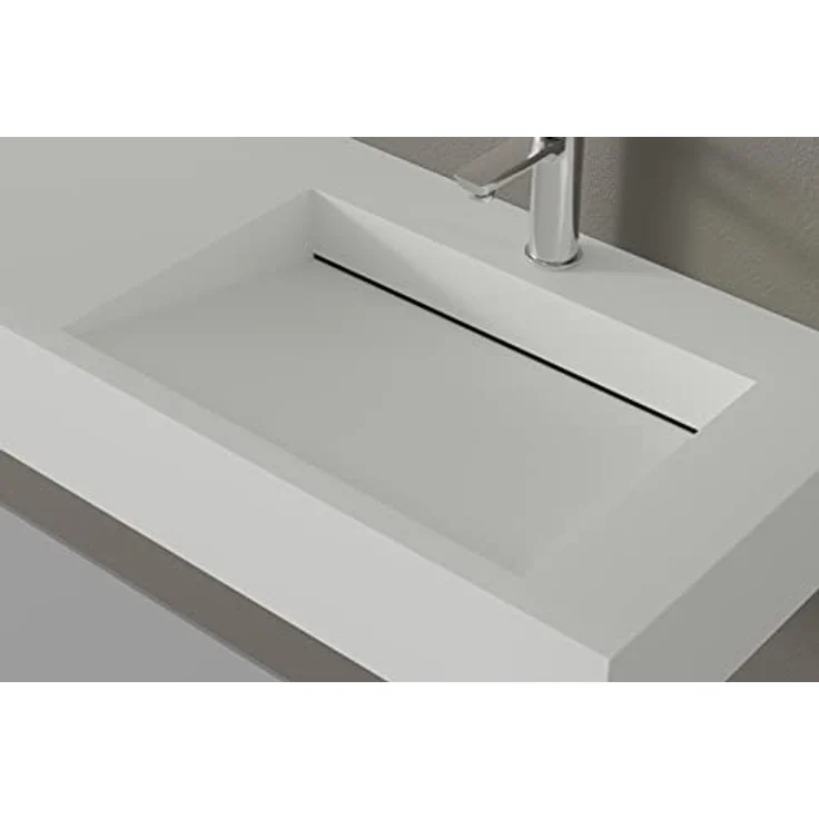 BERNSTEIN Wandbecken TWG16 aus Mineralguss - 153 x 45 x 15 cm - Weiß matt - Antibakteriell - Edelstahl Untergestell Schwarz matt optional – Bild 2