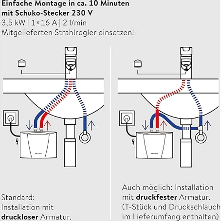 Clage Kleindurchlauferhitzer MCX3 Elektronisch 3,5 kW, druckfest mit 3 Temperatureinstellungen und Tastenbedienfeld – Bild 7