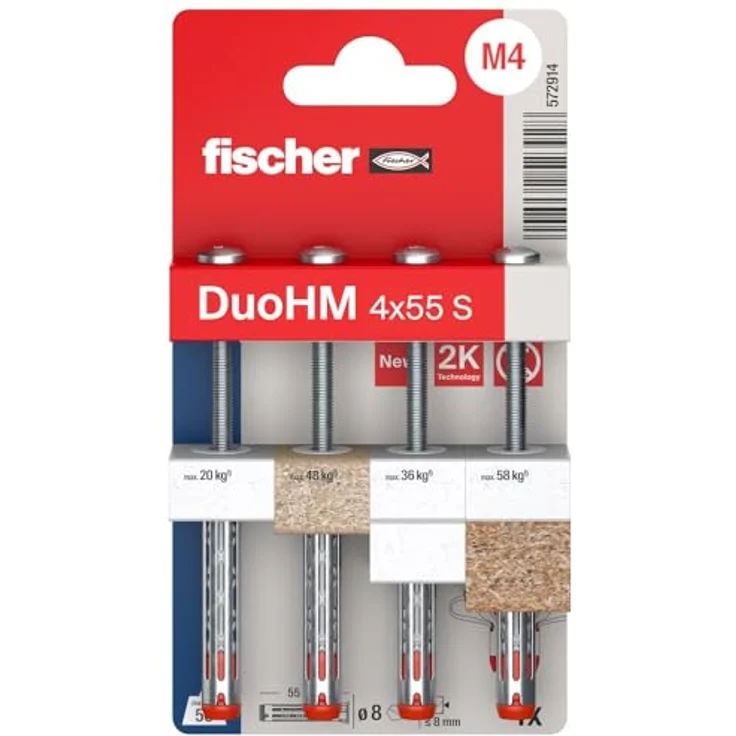 Fischer DuoHM Hohlraumdübel 4x55 mm, inkl. Panhead-Schraube TX-Antrieb, 4 Stück, für Gipskartonplatten – Bild 1