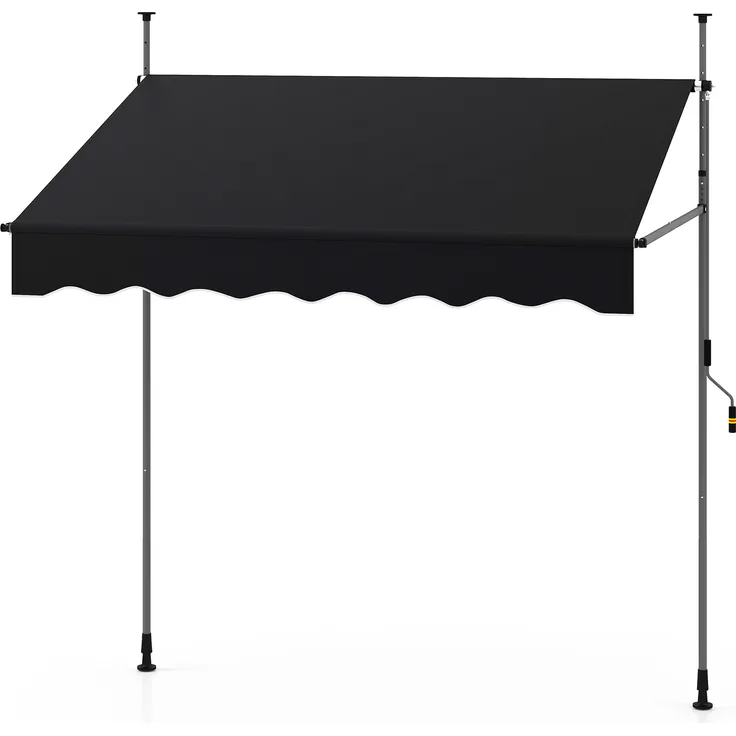 COSTWAY Klemmmarkise 200 cm, höhenverstellbare Balkonmarkise ohne Bohren mit Handkurbel, UV-beständig, schwarz