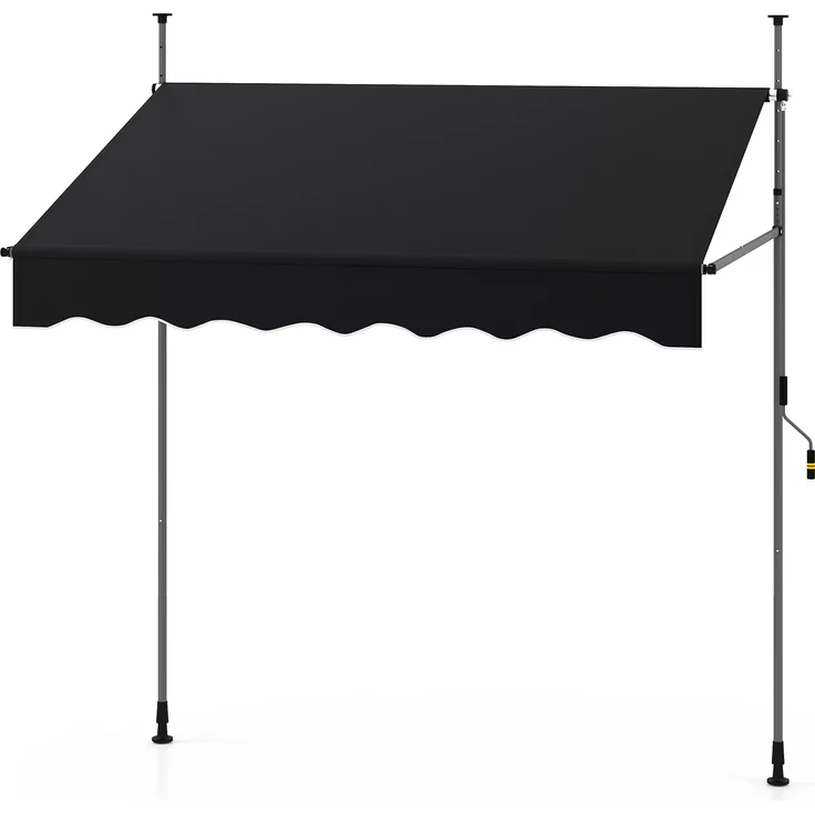 COSTWAY Klemmmarkise 200 cm, höhenverstellbare Balkonmarkise ohne Bohren mit Handkurbel, UV-beständig, schwarz