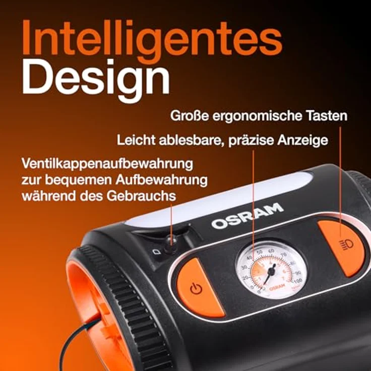 OSRAM OTI2110 Kompressor TYREinflate 2110, schnelles Aufpumpen unter 4 Minuten, ergonomisches Design mit 3 m Stromkabel und 60 cm Luftschlauch – Bild 3