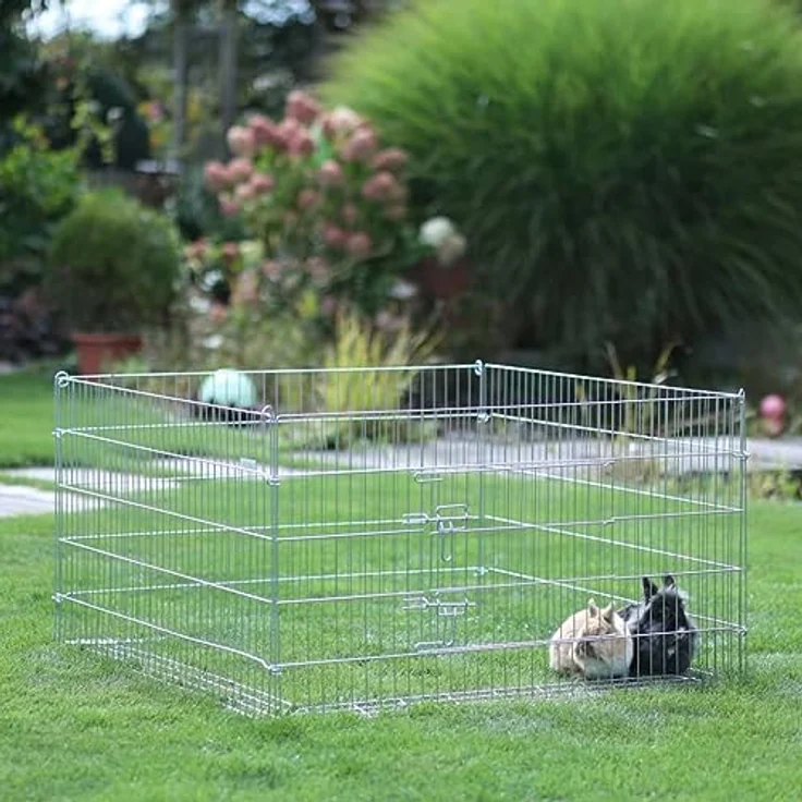 Kerbl Freilaufgehege mit Ausbruchsperre (Gehege für Kleintiere / Nager / Kanninchen, Maße 115x115 cm, Höhe 65 cm, Gitterabstand 3 cm, Metall verzinkt) 82823 – Bild 2