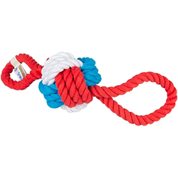 Smurfs duvoplus, Ball mit 2 Schlaufen, 42 cm, großer Schlümpf, Apportierspielzeug, schützt die Gesundheit der Zähne und des Zahnfleischs, Feste Baumwolle, Baumwollseil dient als Zahnseide