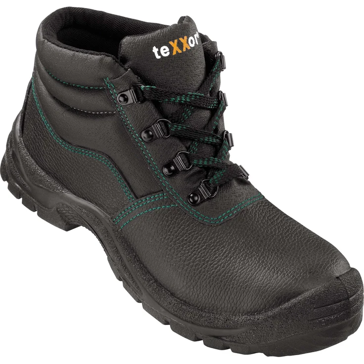 teXXor® S3-Sicherheitsschnürstiefel PARIS, Schwarz/Grün, Stahlkappe, rutschfest, atmungsaktives Futter