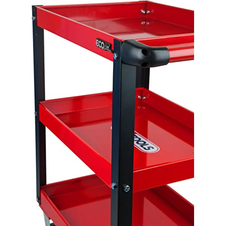 KSTOOLS ECOline Werkstatt-Servicewagen, H850xB680xT425mm, stabiler Stahlblech-Konstruktion, 3 Etagen, rot, hohe Tragkraft bis 150 kg, leicht rollbar mit 4 Rädern – Bild 5