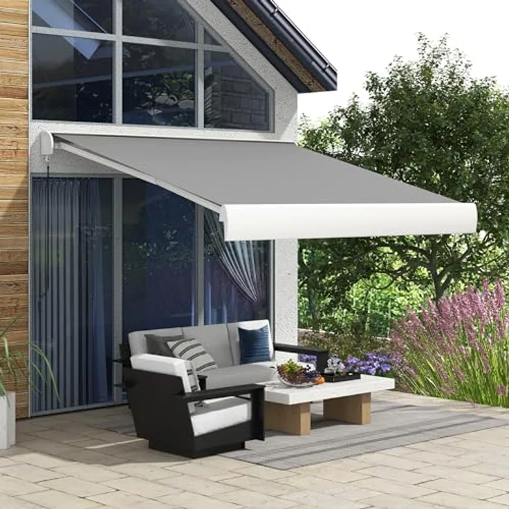 Outsunny Gelenkarmmarkise 3m Elektrische Markise mit Handkurbel, Fernbedienung Balkonmarkise Sonnenschutz Wandmontage Sonnendach für Balkon Alu Hellgrau - Preisvergleich – Bild 2