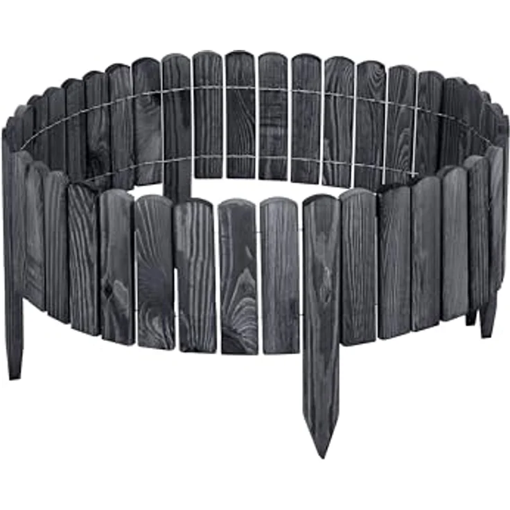 Garronda Beeteinfassung Holz Rollzaun Gartenzaun imprägniert Flexibler Rollborder Rasenkante Palisade Umzäunung für Garten Länge: 200 cm GD-0046 (Graphite, Höhe: 10 cm) – Bild 2