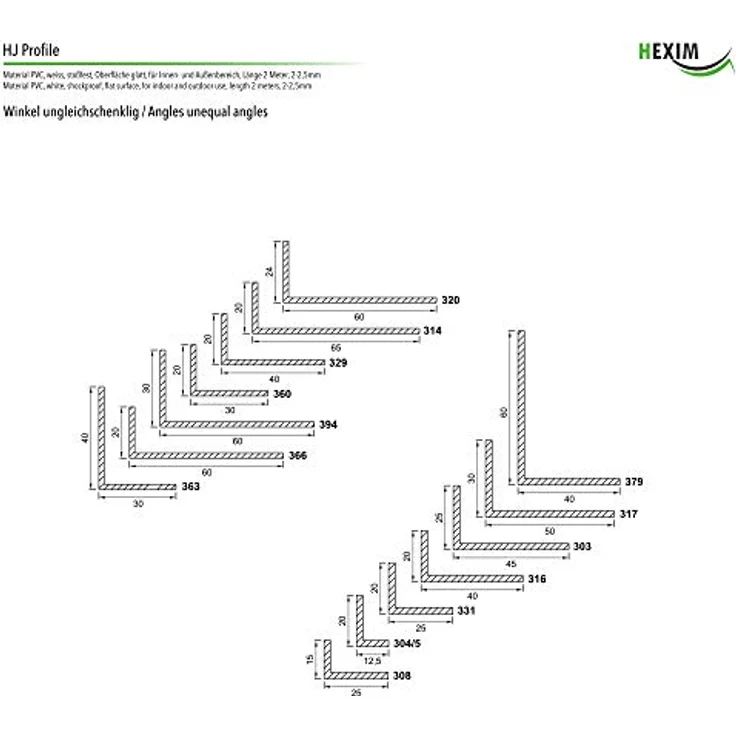 HEXIM Winkelprofile ungleichschenklig weiß - PVC Kunststoffwinkel, Auswahl Maße & Stärke - (HJ 343, 100x50 mm) Kantenschutzprofil Abdeckprofil – Bild 2