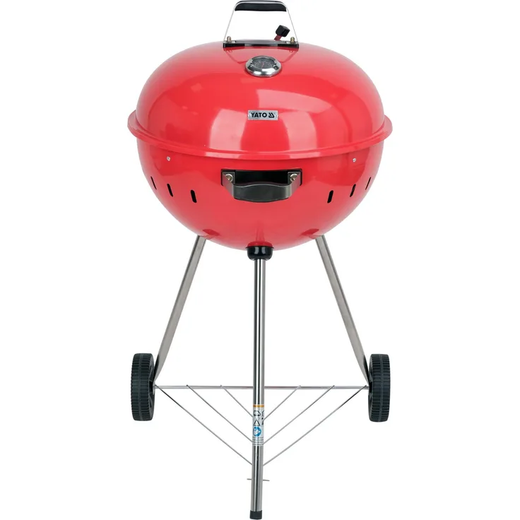 TRIZERATOP Runder Holzkohlegrill Kugelgrill 54cm mit Thermometer und verchromtem Rost, rot