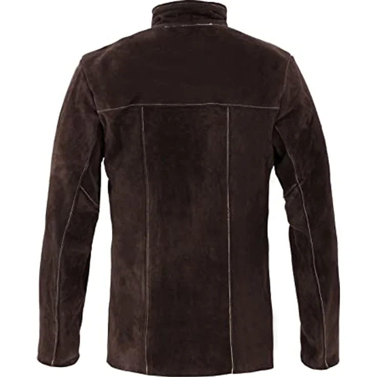 Stamos Welding Schweißerjacke Arbeitsjacke Schweißerschutzjacke SWJ01XL (Größe XL, Rinderleder, flammfest, hitzebeständig, stromschlagisolierte Druckknöpfe) Dunkles Khaki – Bild 4