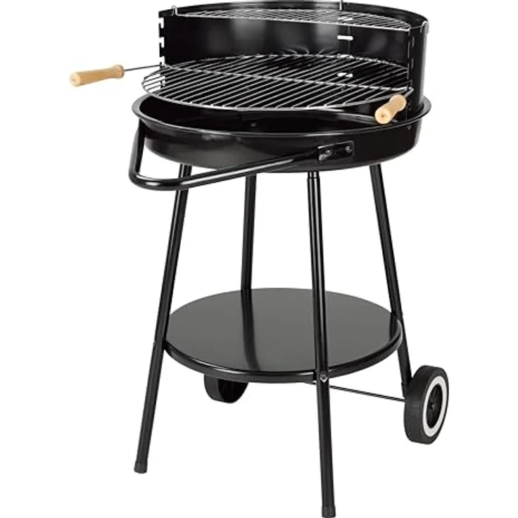 tepro Holzkohle-Rundgrill Highland, Grill mit Ablagefläche und Rädern, inklusive Grill- und Warmhalterost, Maße 52 x 52 x 81 cm