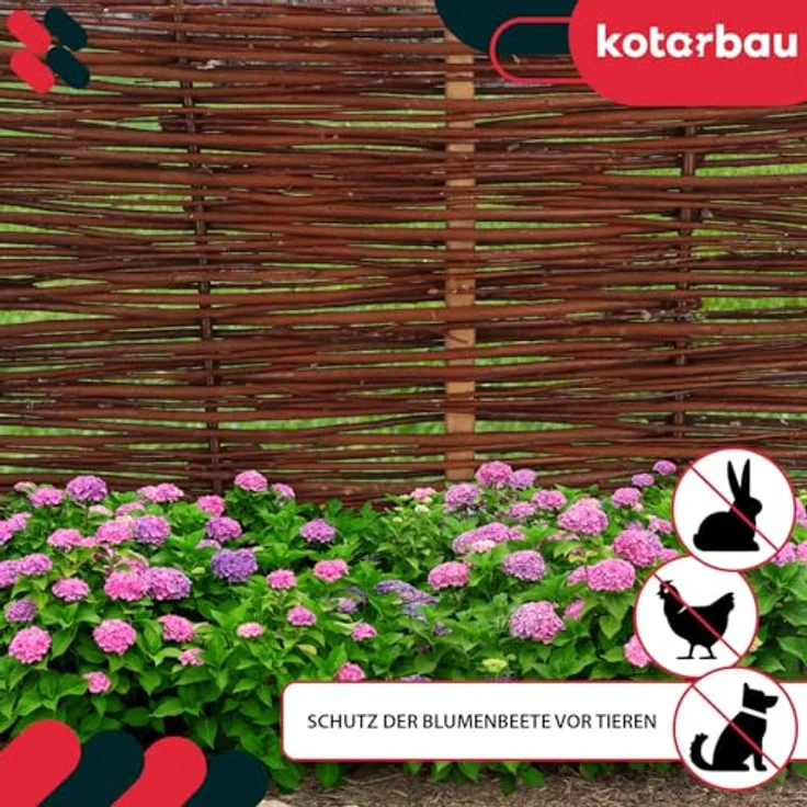 KOTARBAU® Beetbegrenzung aus Weide, 100 x 40 cm, ökologische Weidenpalisade für Gartenbeete und Rasenkanten – Bild 4