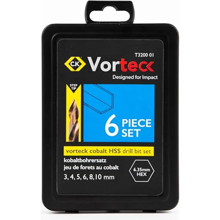 C.K Vorteck Kobalt HSS Bohrersatz, 6-teilig, Präzisionsbohrspitzen für hochfeste Materialien, Schnellverschluss-Hex-Schaft
