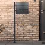 ECD Germany Standbriefkasten mit Zeitungsfach, Design Briefkasten mit Pfosten Standfuß, Briefkastenanlage, Briefkastenständer Anthrazit Edelstahl, Postkasten Anthrazit Edelstahl pulverbeschichtet