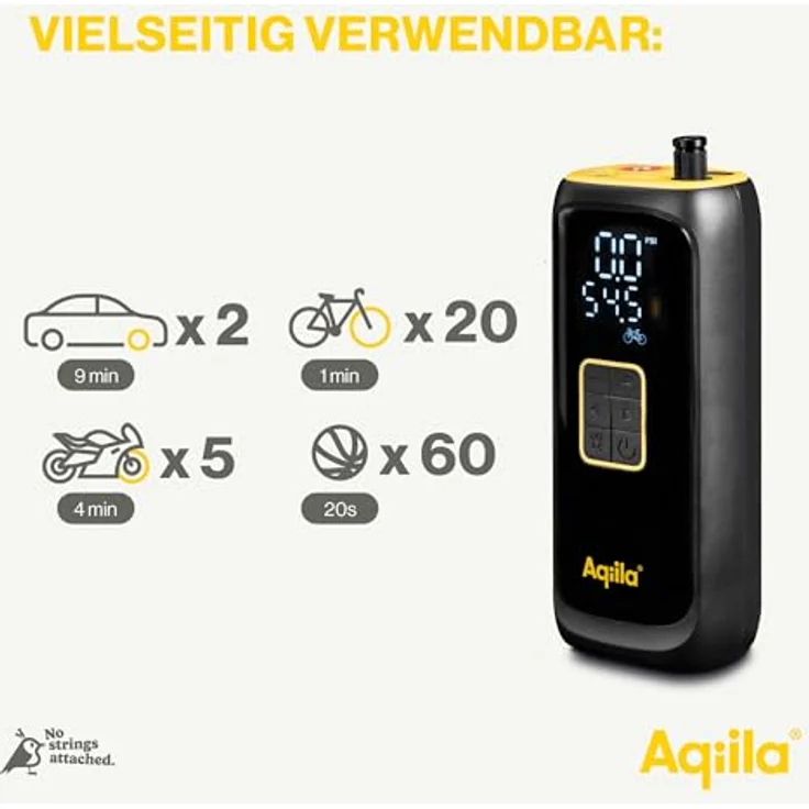 Aqiila Airbird C4, Tragbare Luftpumpe und Hochleistungskompressor mit 4000mAh Akku, LED Licht, intelligentem Drucksensor und schneller Installation, Schwarz – Bild 4