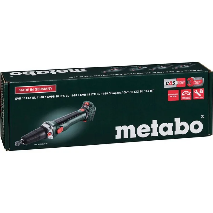 Metabo Poliermaschine GVB 18 LTX BL 11-28, Akku-Geradschleifer mit langer Schleifspindel, blau