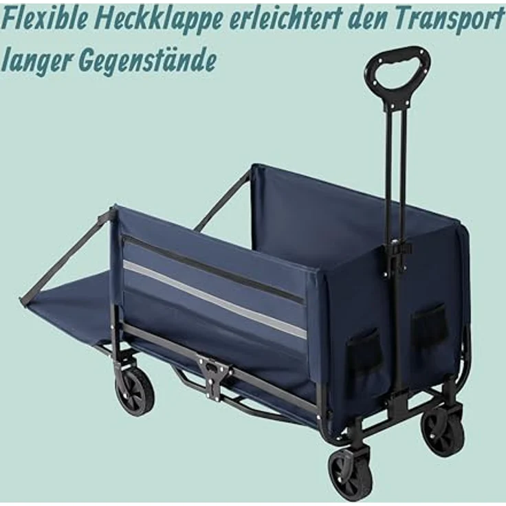 Relaxdays Bollerwagen, faltbar, 150 kg Traglast, Teleskopgriff, Regenplane, 120 l Volumen, blau – Bild 5