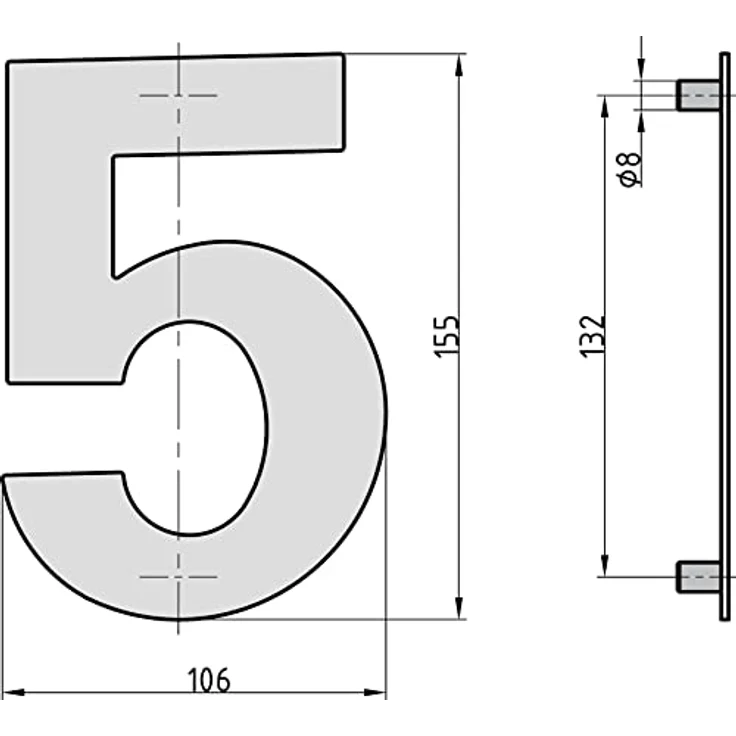 BASI | Hausnummern aus gebürsteten Edelstahl | Zahlen 0-9 | Buchstaben a - c | inkl. Befestigungsmaterial | Ziffer 5 – Bild 3