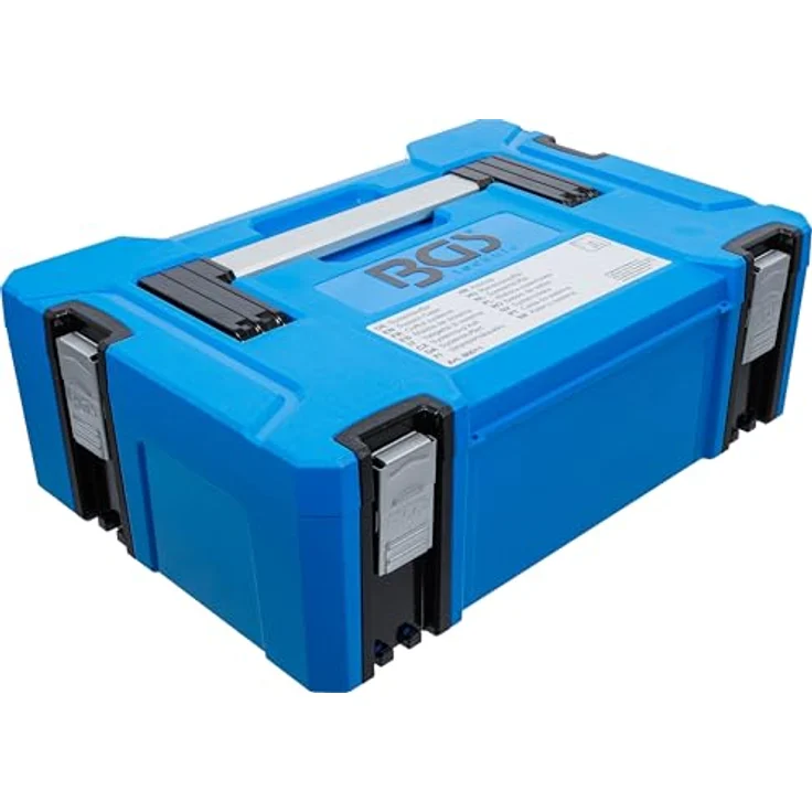 BGS TECHNIC Systemkoffer Größe M, robuster ABS-Kunststoff, klappbarer Aluminium Tragegriff, mit Schaumstoff-Schutzpolster, 4 Schnappschlösser – Bild 9
