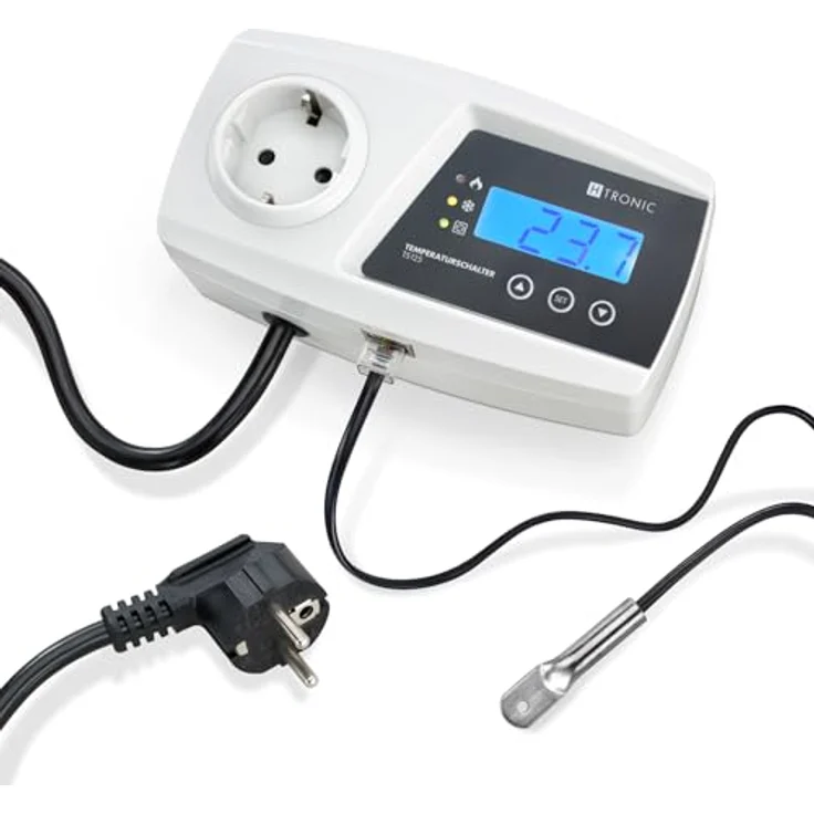 H-Tronic Temperaturschalter TS 125, programmierbares Thermostat mit Temperaturregelung von -55 °C bis +125 °C, Heiz- und Kühlbetrieb, 3000 W, inkl. 2 m Temperatursensor – Bild 1