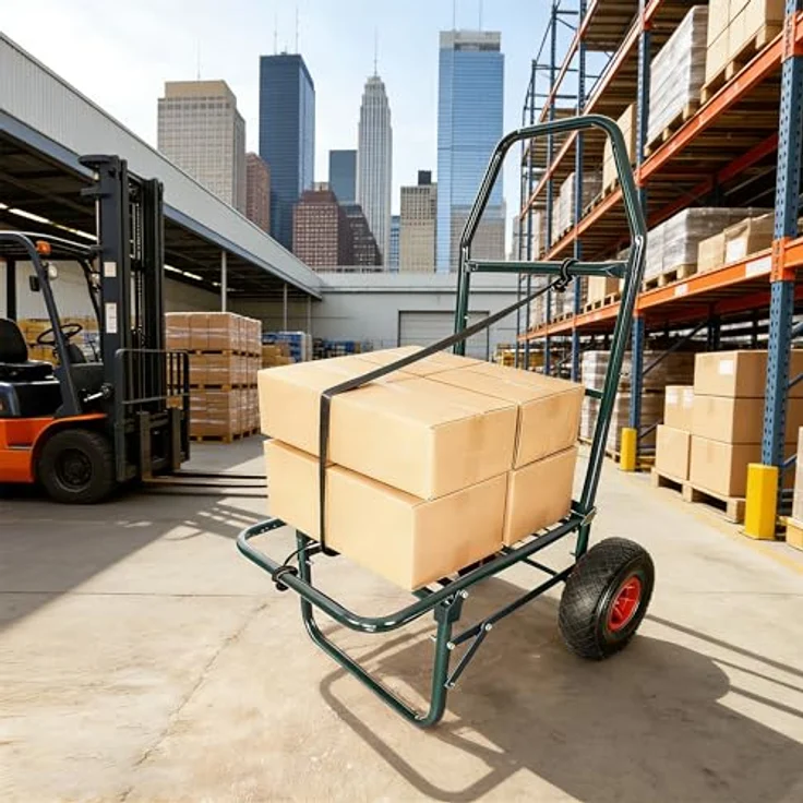 relaxdays Klappbare Sackkarre Transportwagen, 80 kg Tragkraft, Grün mit Luftbereifung und Spanngummi – Bild 2